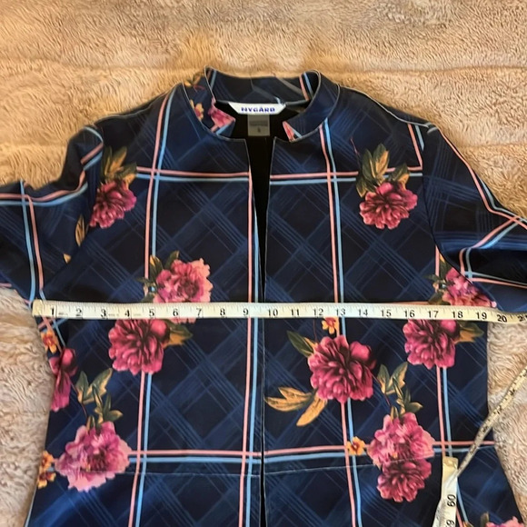 Mid length stretch floral and plaid blazer jacket - Picture 6 of 9